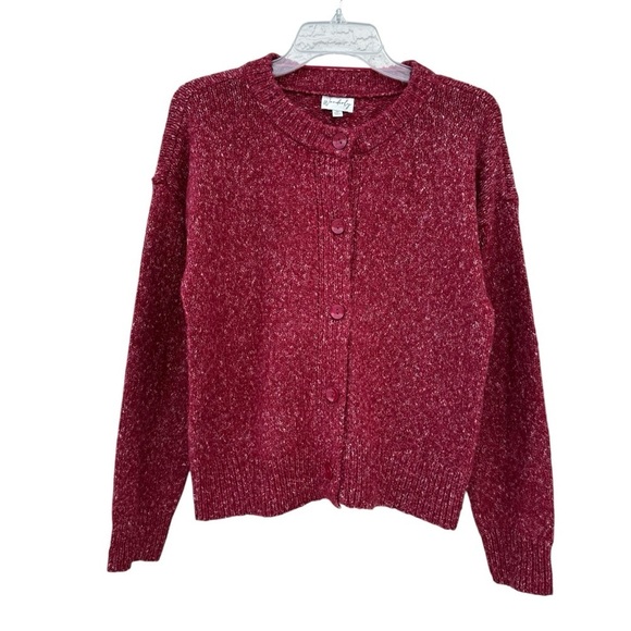 Wonderly Mauve Marled Knit Button Front Cardigan, M - Picture 2 of 11